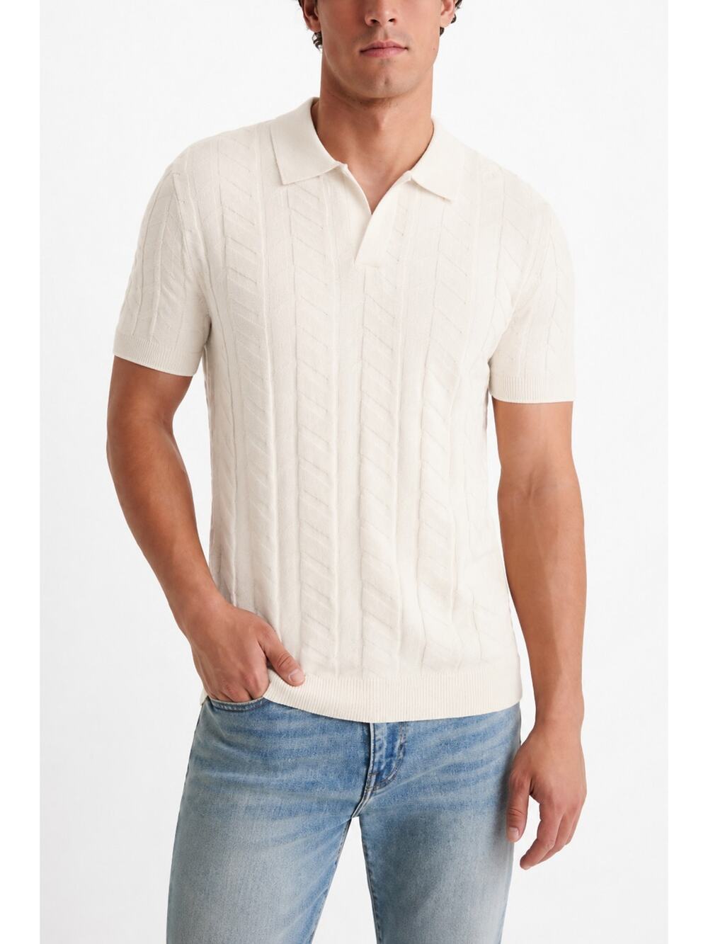 Express Polo Shirt Men XS White Geometric Short Sleeve Casual Preppy 100% Cotton